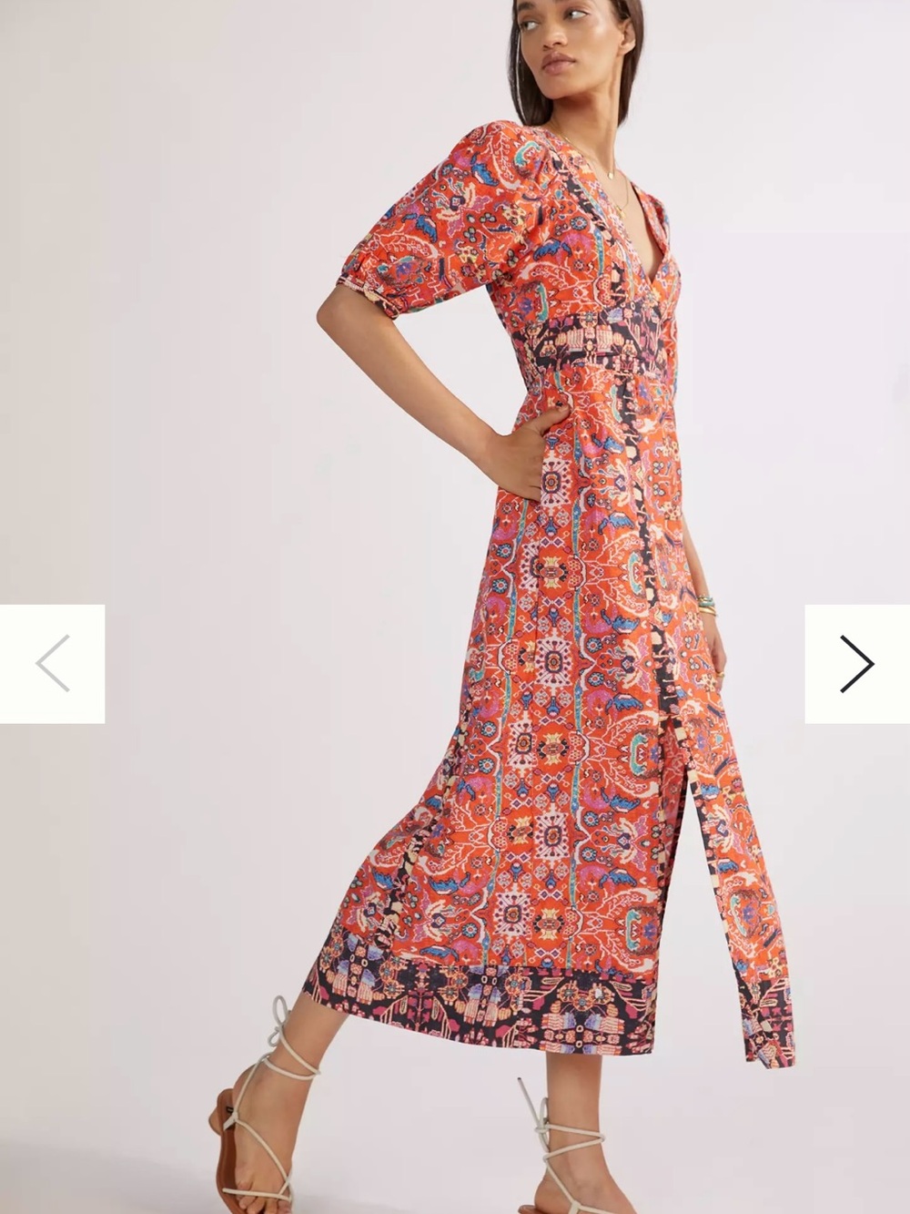 Anthropologie Orange Floral Maxi Dress with V-Neck